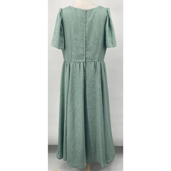 Vintage Dress Fit & Flare Square Neck Short Sleeve Textured Mint Green Womens XL - Picture 5 of 8